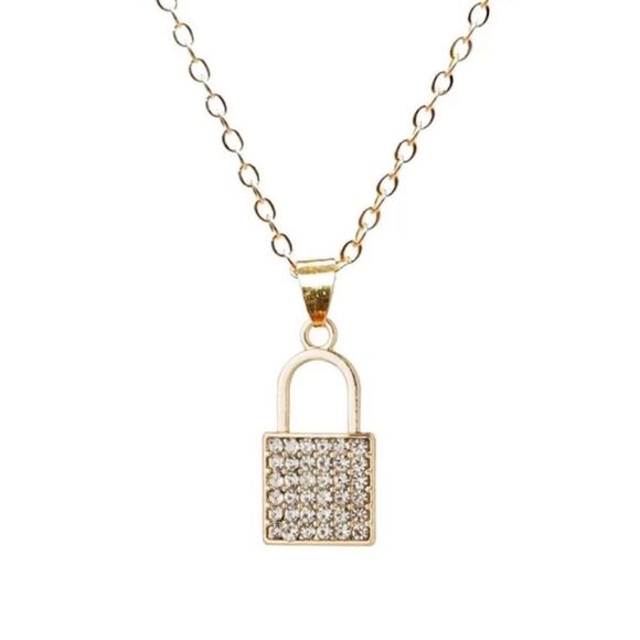 Fashion jewelry necklace dainty lock in gold color rhinestone - Picture 1 of 4